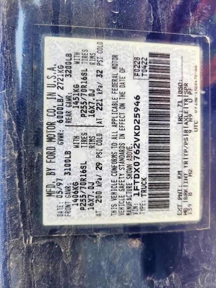 1997 Ford F150 VIN: 1FTDX0762VKD25946 Lot: 80280395