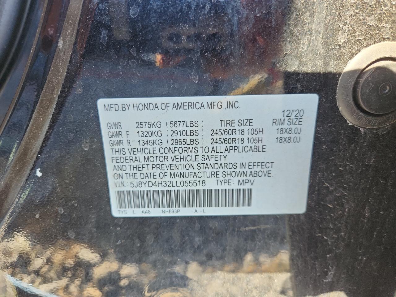 2020 Acura Mdx VIN: 5J8YD4H32LL055518 Lot: 84179965