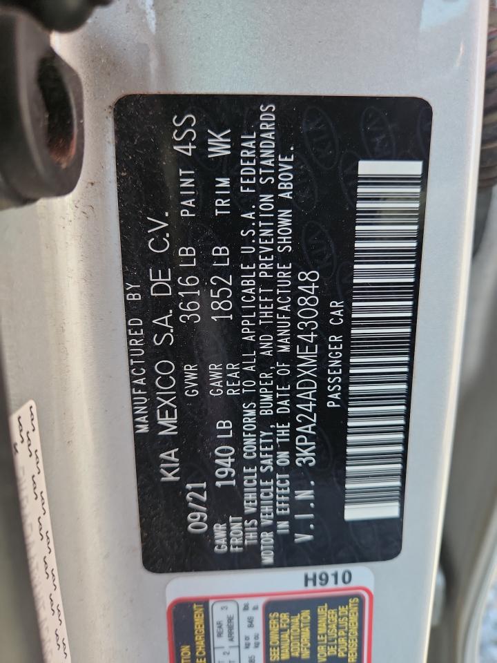 2021 Kia Rio Lx VIN: 3KPA24ADXME430848 Lot: 81509205