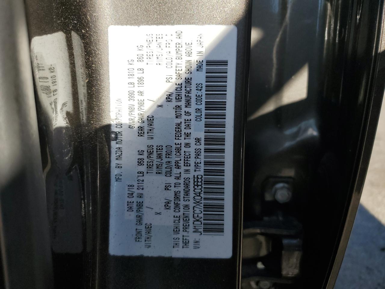 2019 Mazda Cx-3 Touring VIN: JM1DKFC7XK0403655 Lot: 80524755