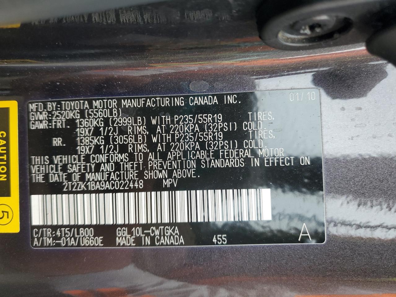 2010 Lexus Rx 350 VIN: 2T2ZK1BA9AC022448 Lot: 81731245