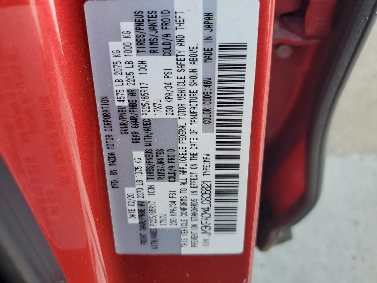 2020 Mazda Cx-5 Touring VIN: JM3KFACM4L0806821 Lot: 81684105