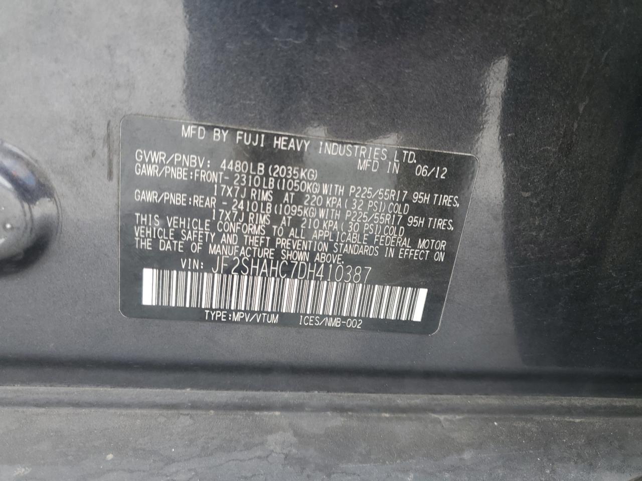 2013 Subaru Forester Touring VIN: JF2SHAHC7DH410387 Lot: 84297555