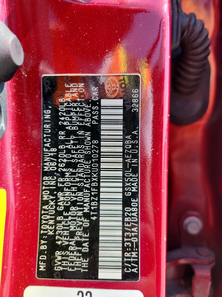 2019 Toyota Avalon Xle VIN: 4T1BZ1FBXKU010278 Lot: 80805425