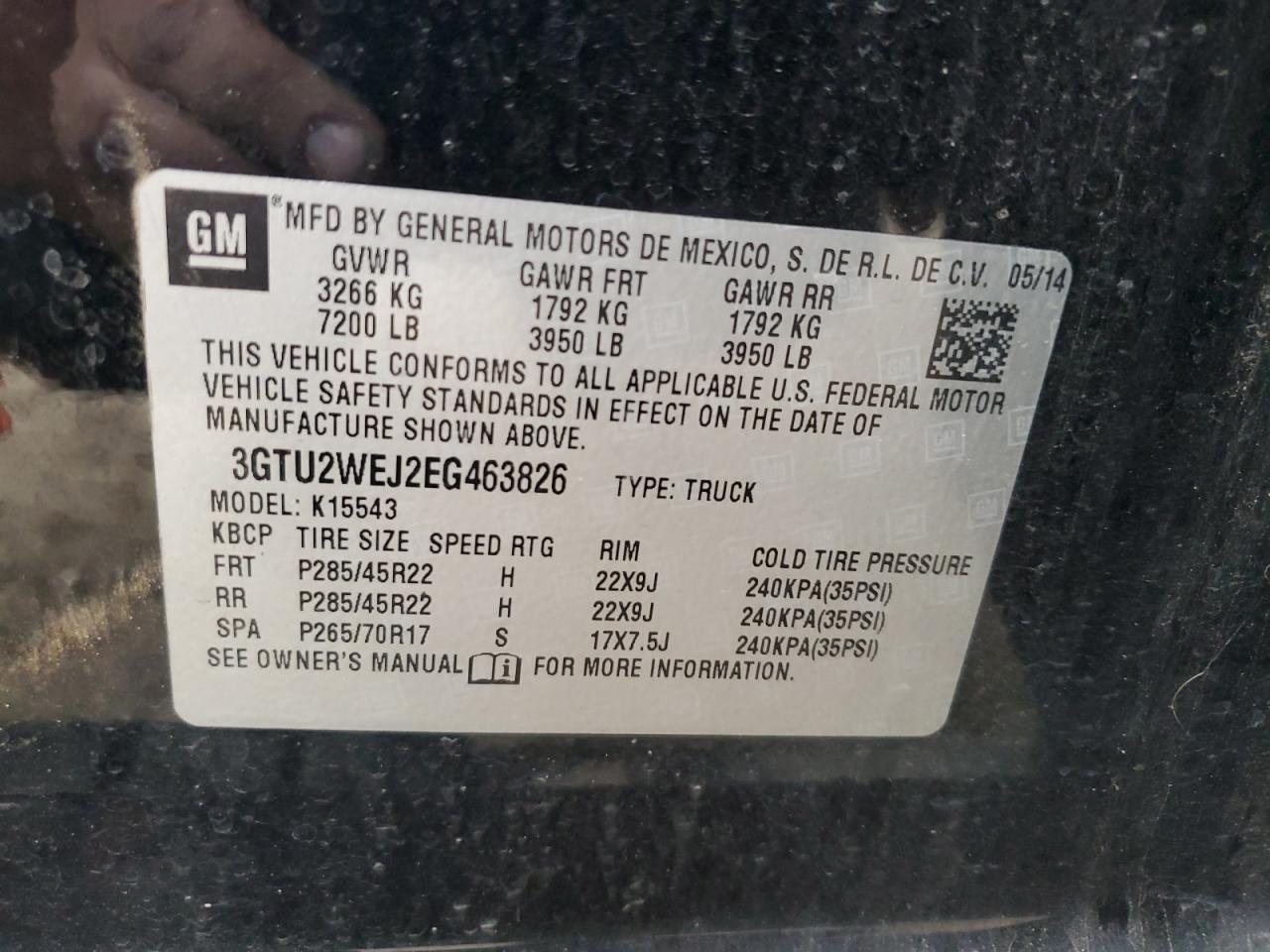 2014 GMC Sierra K1500 Denali VIN: 3GTU2WEJ2EG463826 Lot: 72051735