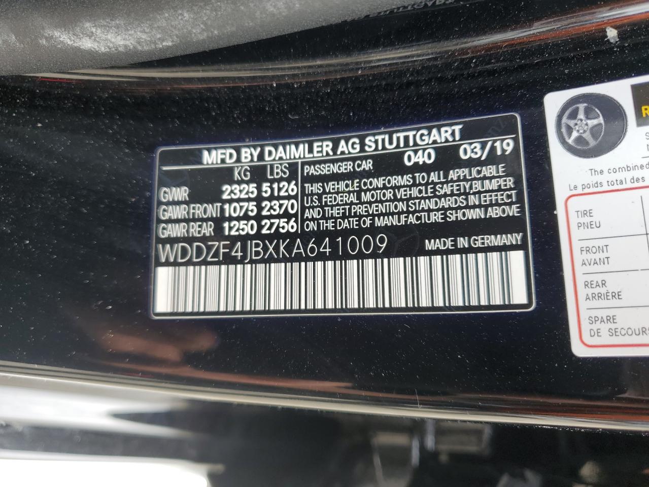 2019 Mercedes-Benz E 300 VIN: WDDZF4JBXKA641009 Lot: 80303575