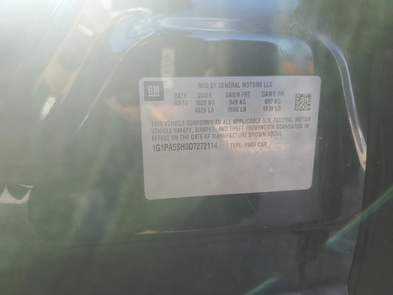 2013 Chevrolet Cruze Ls VIN: 1G1PA5SH0D7272114 Lot: 81896255