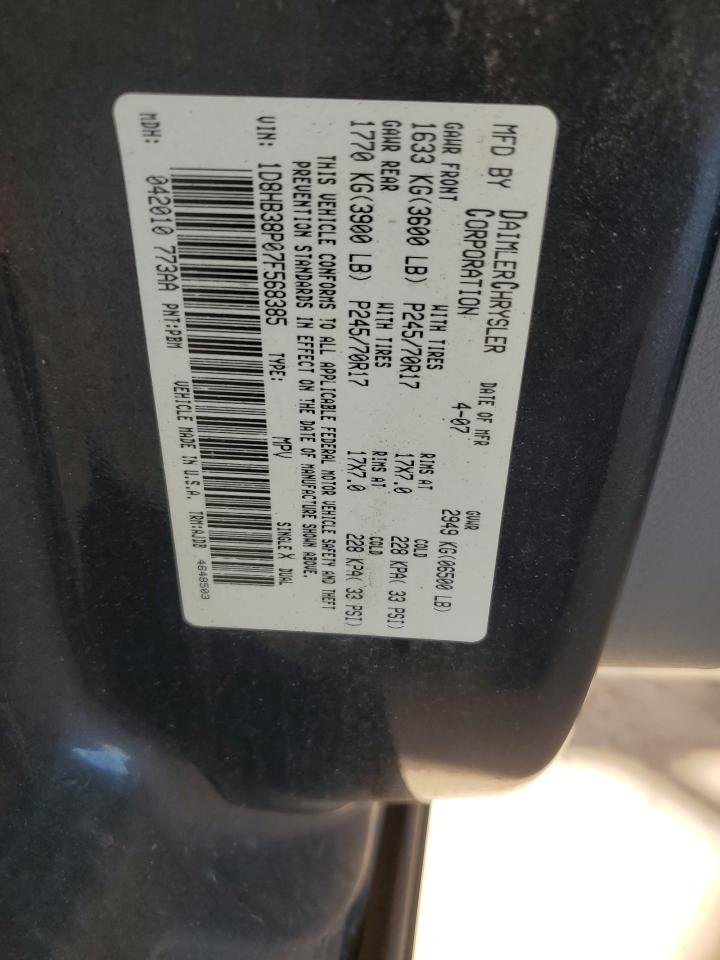 2007 Dodge Durango Sxt VIN: 1D8HB38P07F568385 Lot: 80686245