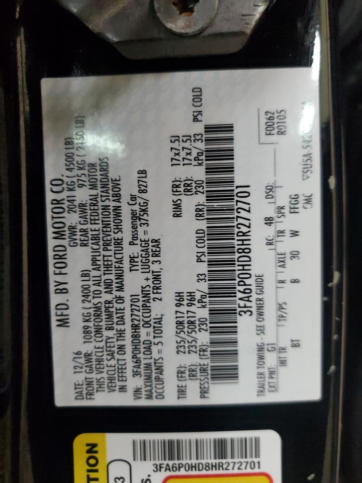 2017 Ford Fusion Se VIN: 3FA6P0HD8HR272701 Lot: 82071855