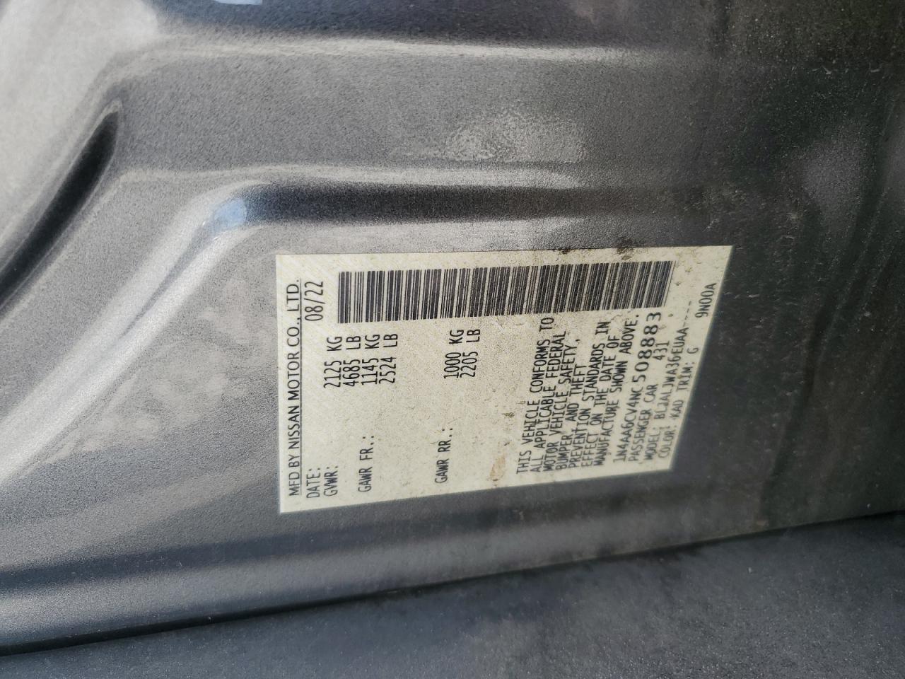 2022 Nissan Maxima Sv VIN: 1N4AA6CV4NC508883 Lot: 80322055