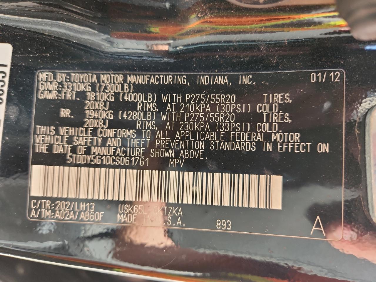 2012 Toyota Sequoia Platinum VIN: 5TDDY5G10CS061761 Lot: 81903935