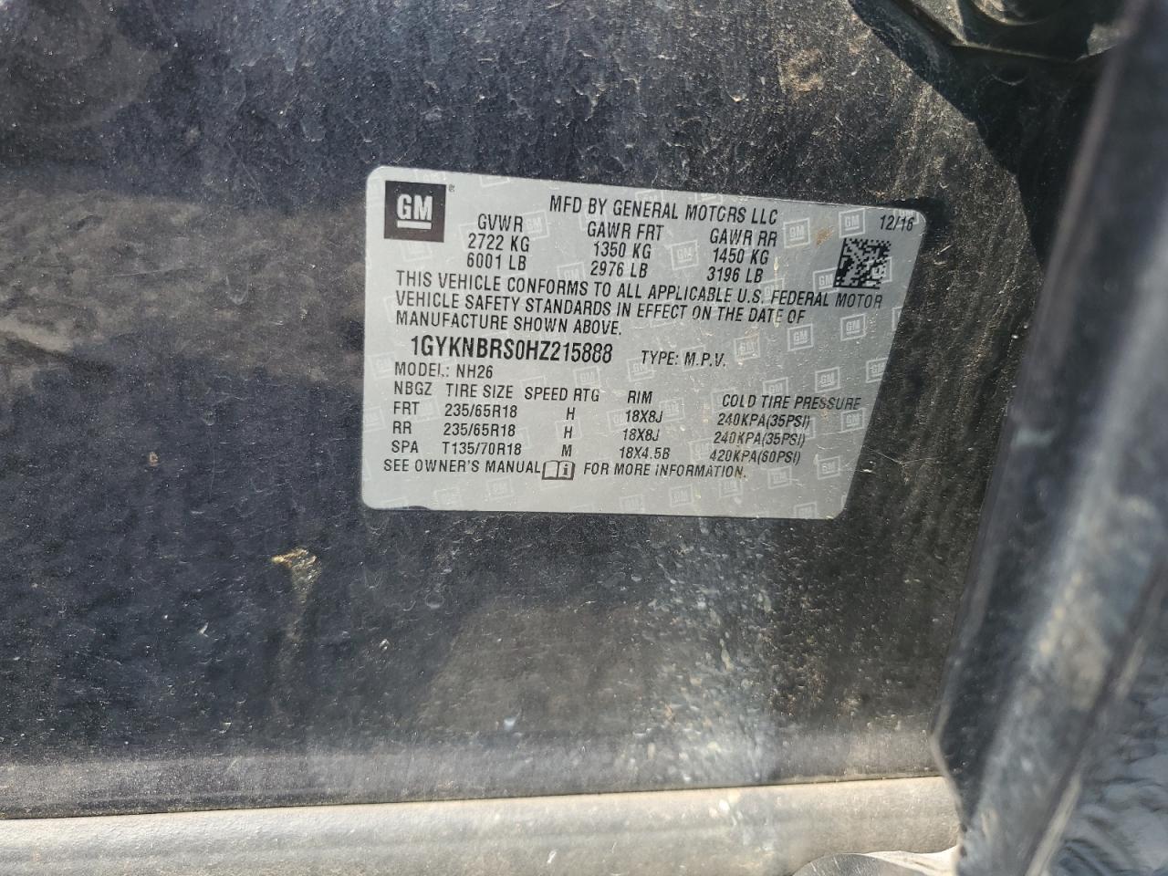 2017 Cadillac Xt5 Luxury VIN: 1GYKNBRS0HZ215888 Lot: 71080405