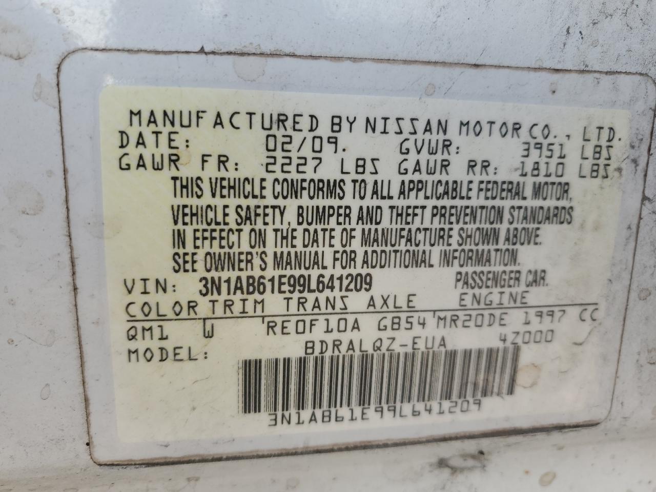 2009 Nissan Sentra 2.0 VIN: 3N1AB61E99L641209 Lot: 80096775