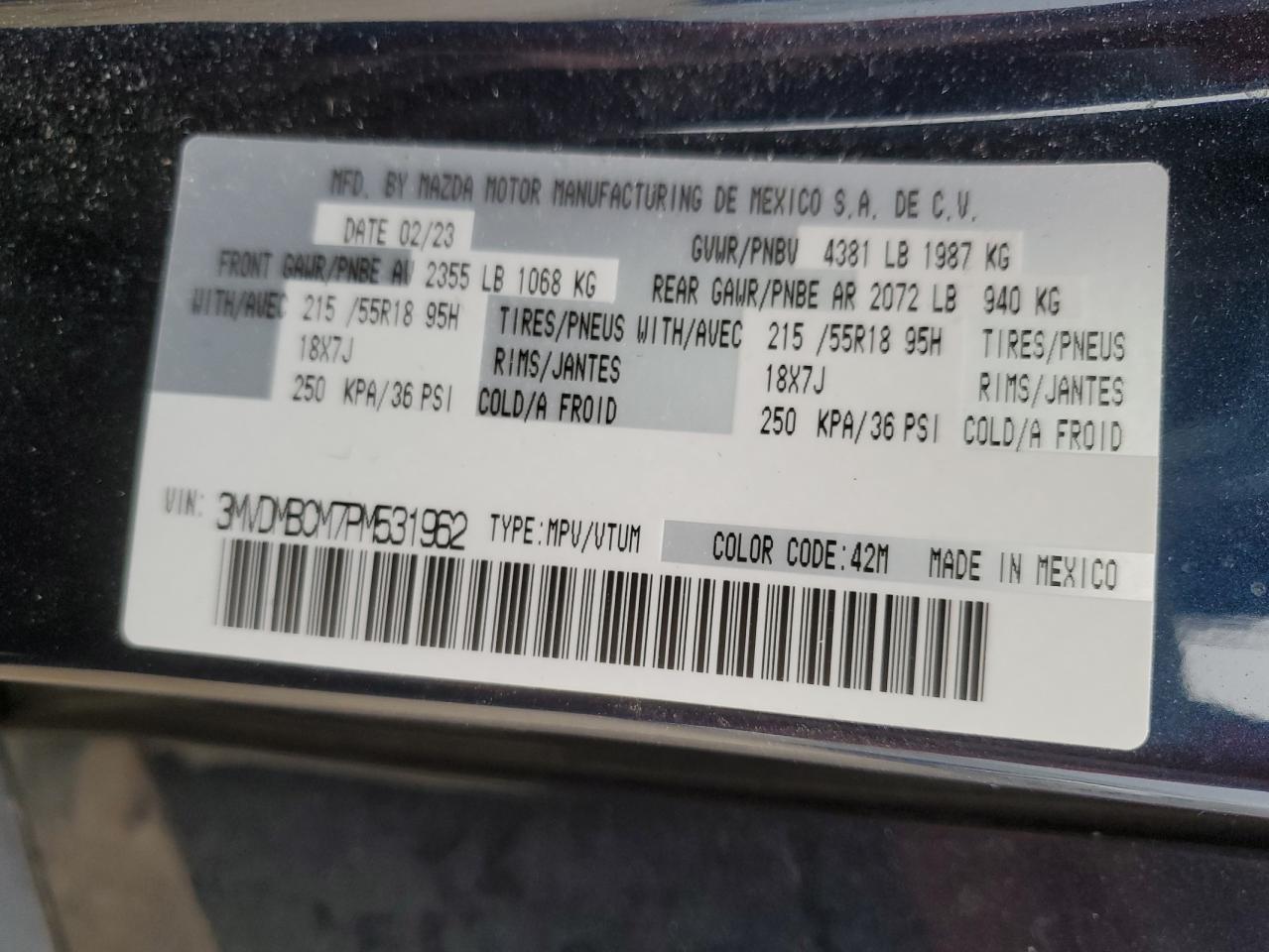 2023 Mazda Cx-30 Preferred VIN: 3MVDMBCM7PM531962 Lot: 84406255