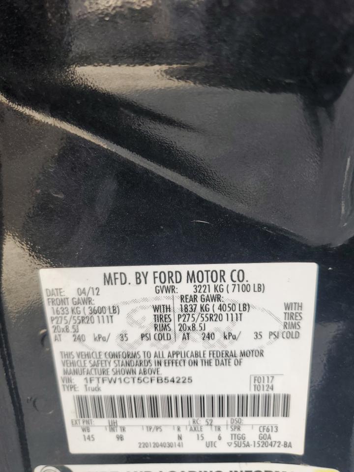 2012 Ford F150 Supercrew VIN: 1FTFW1CT5CFB54225 Lot: 81672295