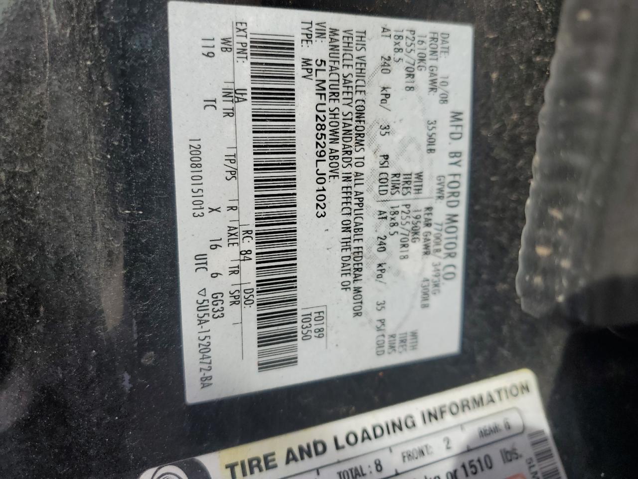 2009 Lincoln Navigator VIN: 5LMFU28529LJ01023 Lot: 84264475