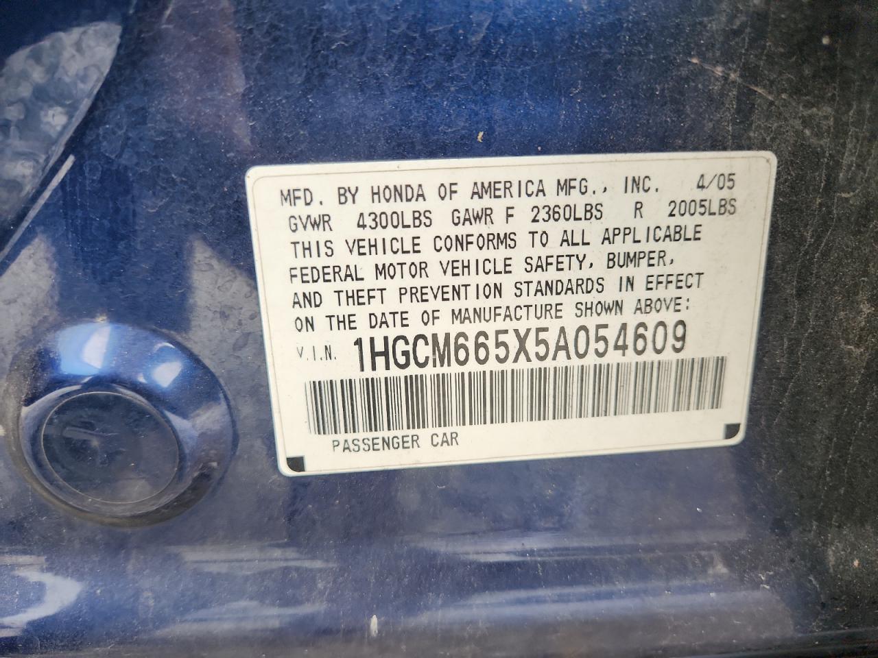 2005 Honda Accord Ex VIN: 1HGCM665X5A054609 Lot: 84225675