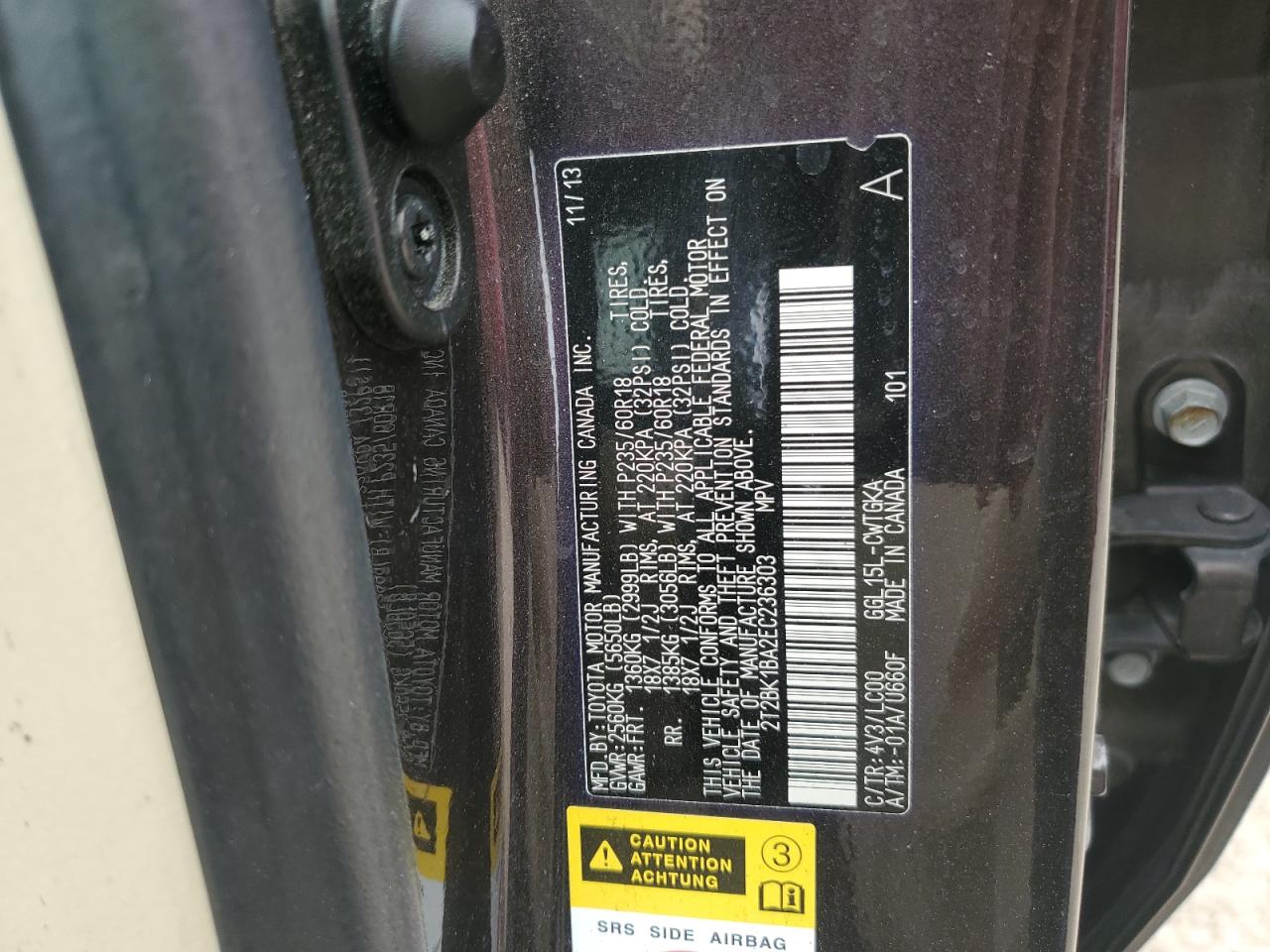 2014 Lexus Rx 350 Base VIN: 2T2BK1BA2EC236303 Lot: 71841545