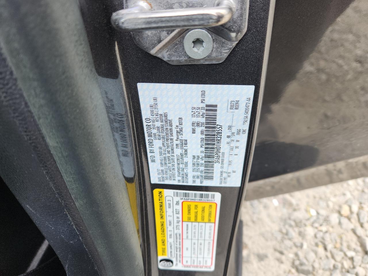 2017 Ford Fusion Se VIN: 3FA6P0HD1HR328557 Lot: 81396935