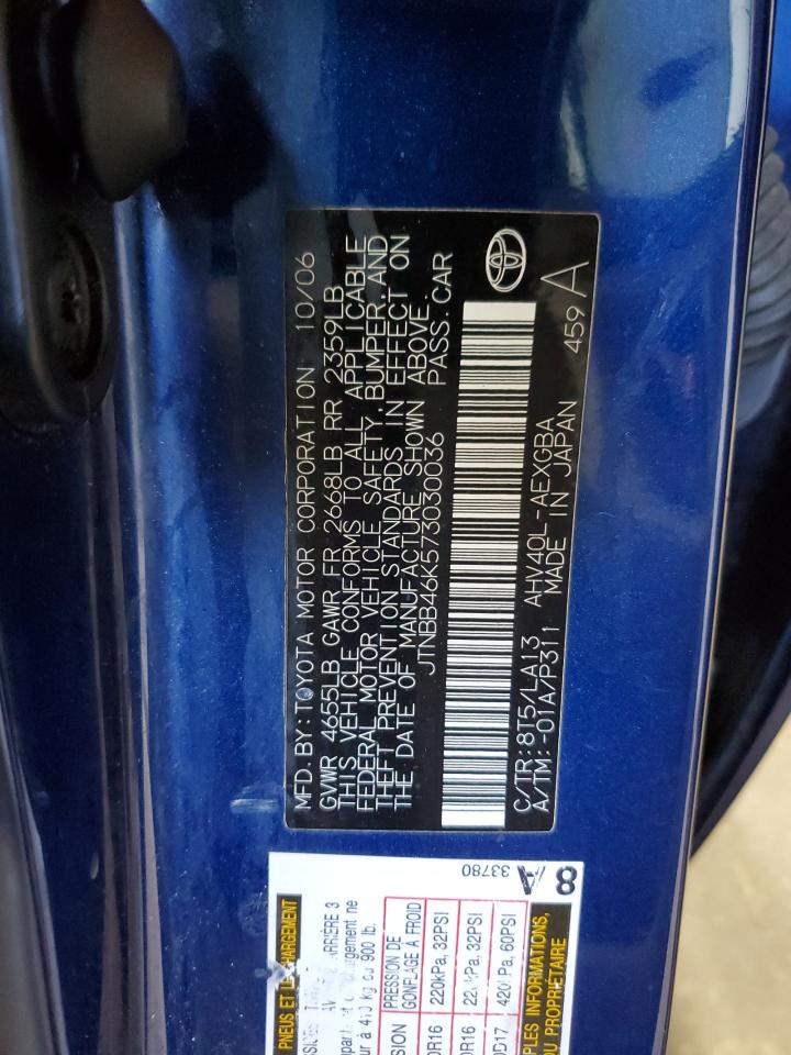 2007 Toyota Camry Hybrid VIN: JTNBB46K573030036 Lot: 83775265