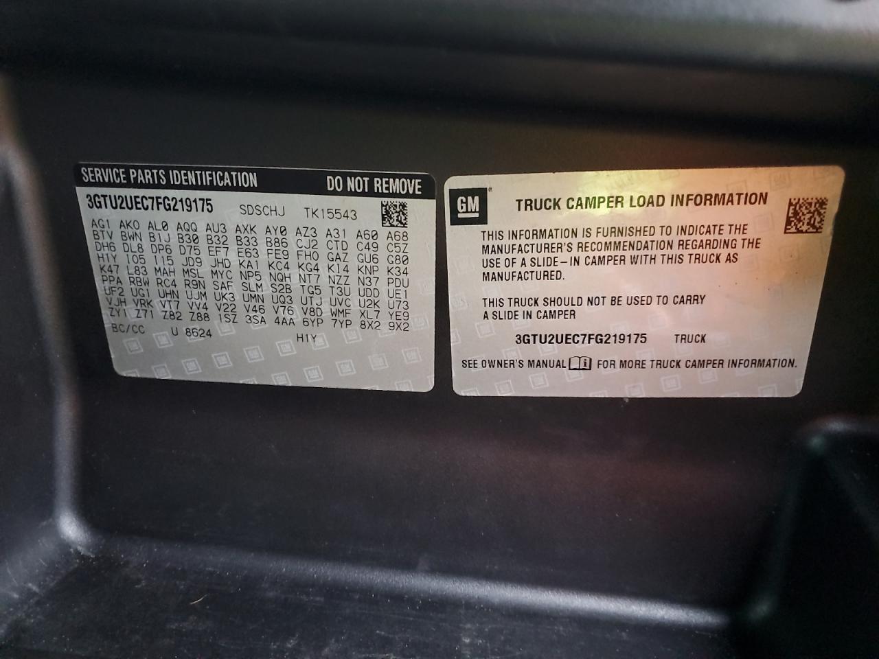 2015 GMC Sierra K1500 Sle VIN: 3GTU2UEC7FG219175 Lot: 81682135