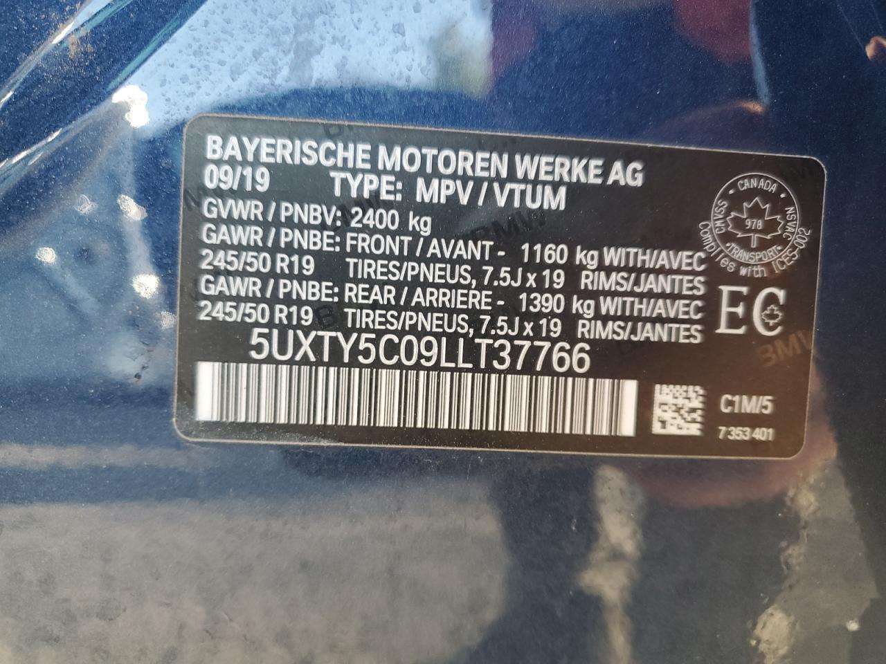 2020 BMW X3 xDrive30I VIN: 5UXTY5C09LLT37766 Lot: 80887335