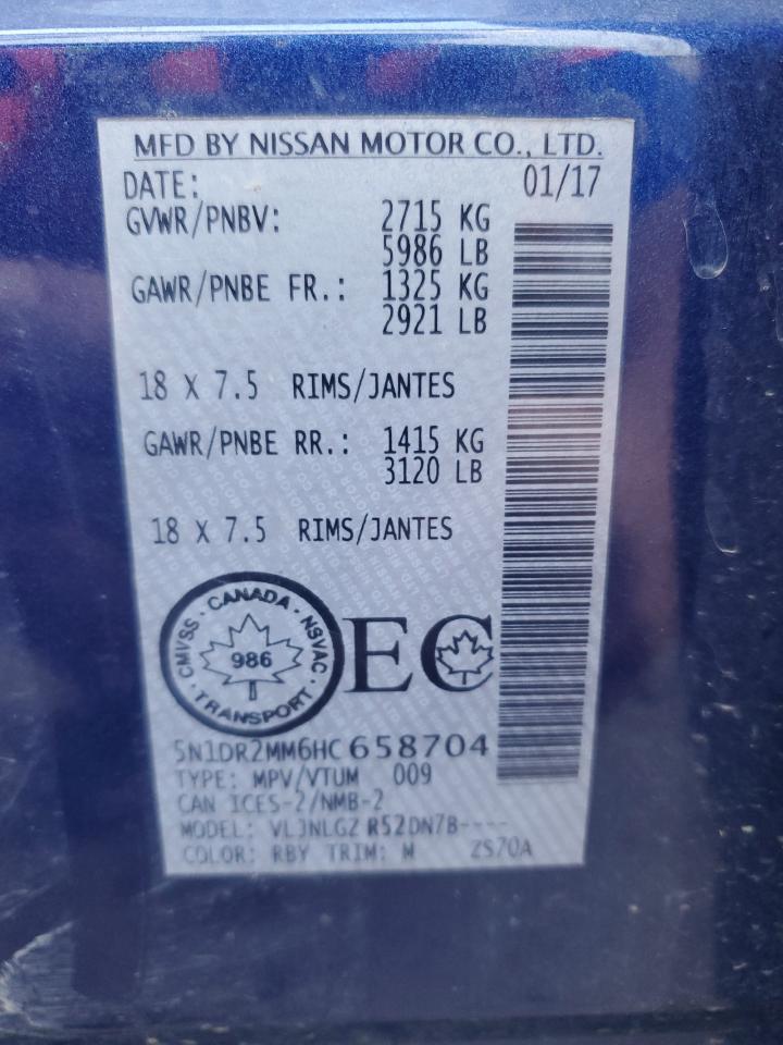 2017 Nissan Pathfinder S VIN: 5N1DR2MM6HC658704 Lot: 71626355