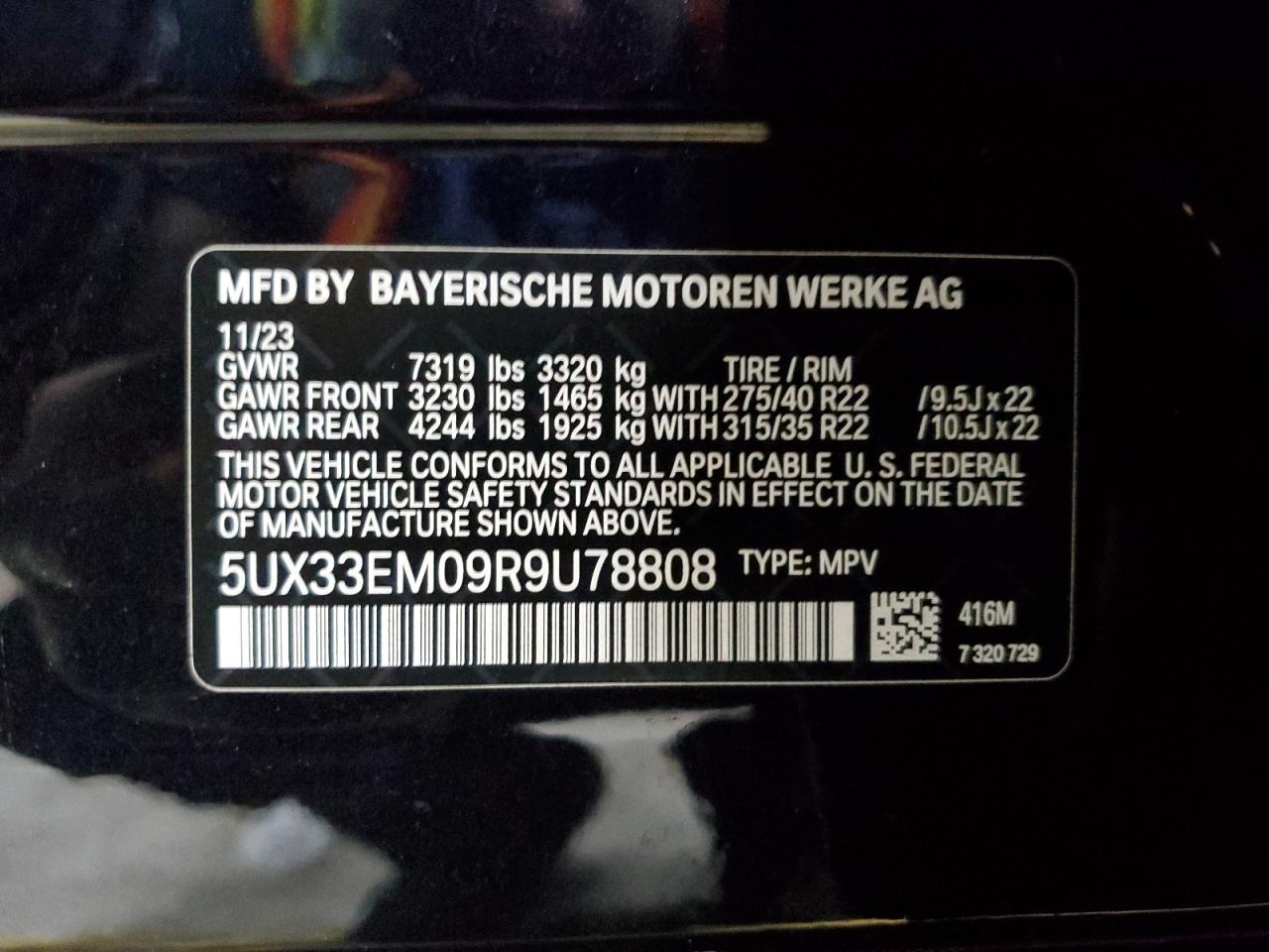 2024 BMW X7 M60I VIN: 5UX33EM09R9U78808 Lot: 80440855