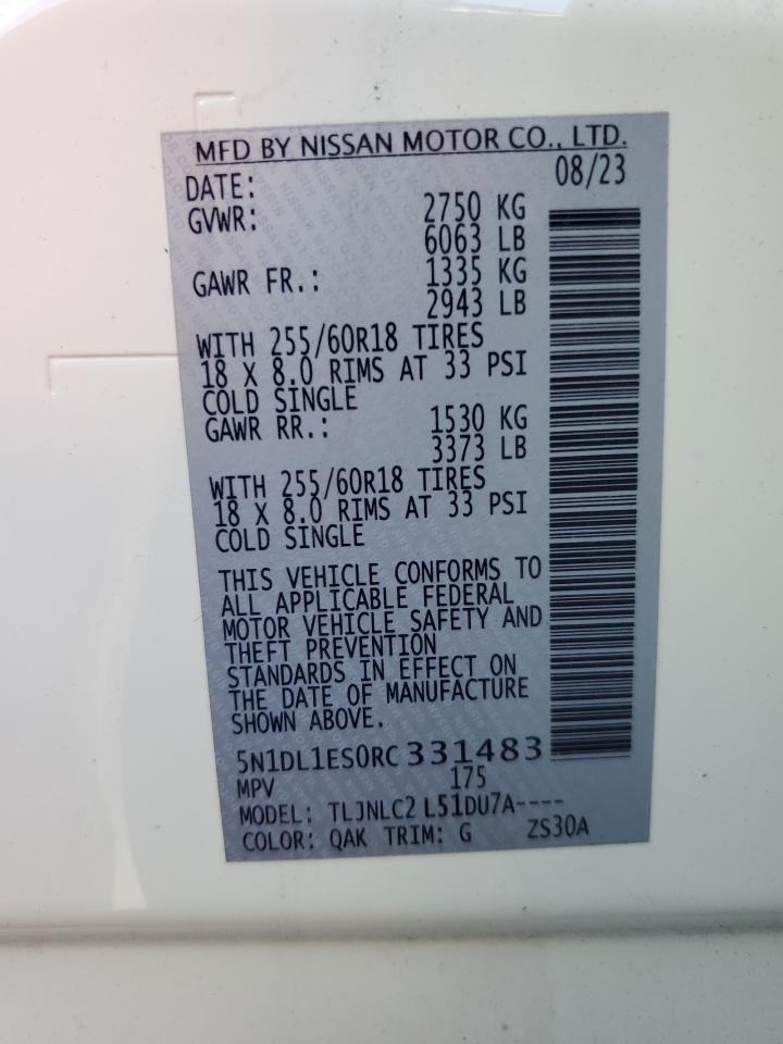 2024 Infiniti Qx60 Pure VIN: 5N1DL1ES0RC331483 Lot: 70923585