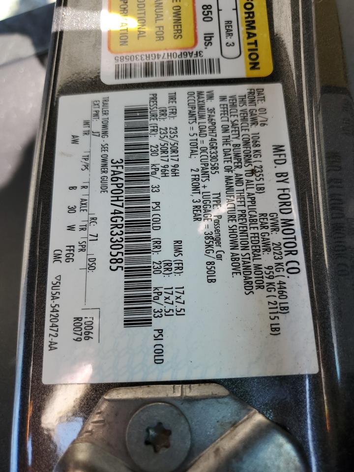 2016 Ford Fusion Se VIN: 3FA6P0H74GR330585 Lot: 84233375