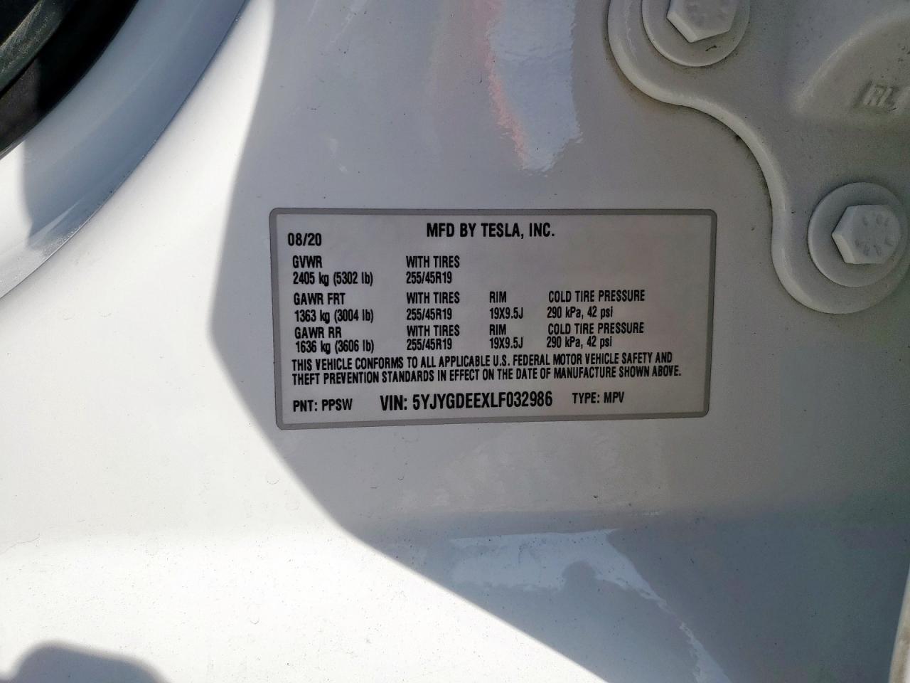 2020 Tesla Model Y VIN: 5YJYGDEEXLF032986 Lot: 80572925