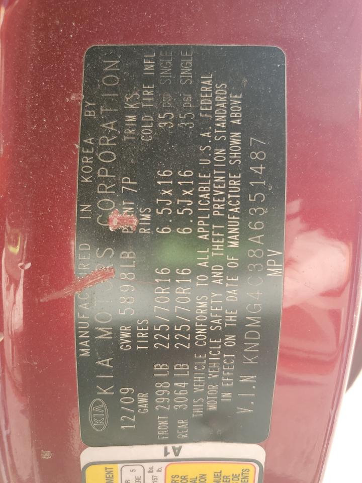 2010 Kia Sedona Lx VIN: KNDMG4C38A6351487 Lot: 81090945