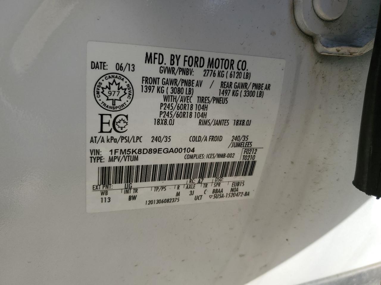 2014 Ford Explorer Xlt VIN: 1FM5K8D89EGA00104 Lot: 69245565