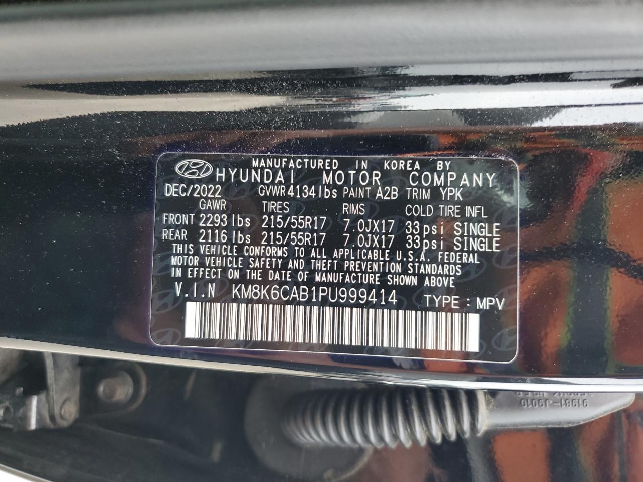 2023 Hyundai Kona Sel VIN: KM8K6CAB1PU999414 Lot: 81867065