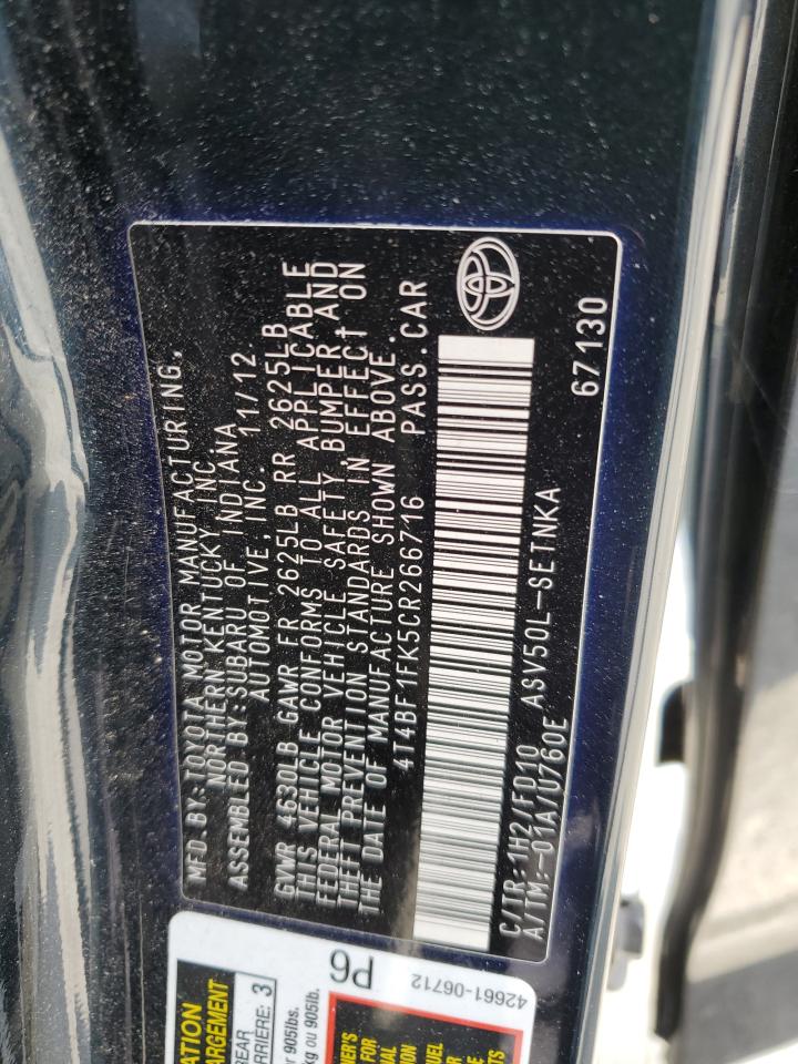 2012 Toyota Camry Base VIN: 4T4BF1FK5CR266716 Lot: 81857345