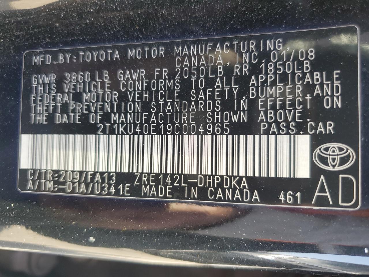 2009 Toyota Corolla Matrix VIN: 2T1KU40E19C004965 Lot: 83829985