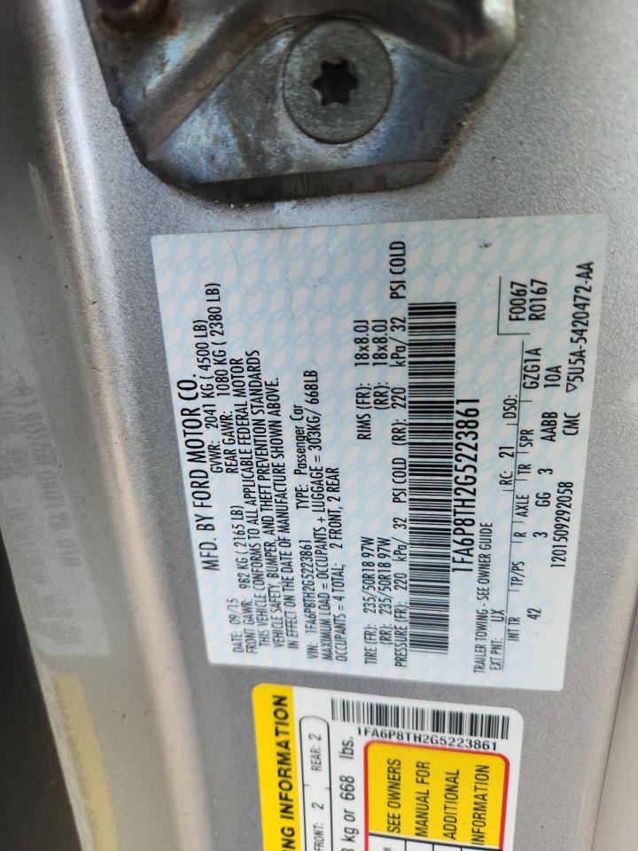 2016 Ford Mustang VIN: 1FA6P8TH2G5223861 Lot: 84037045