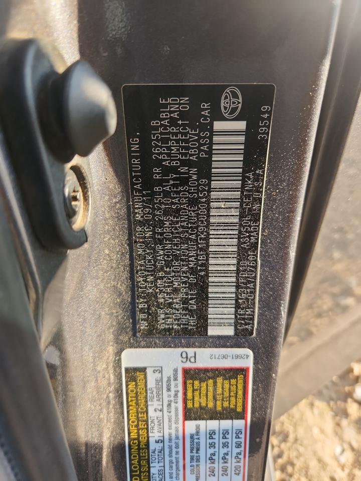 2012 Toyota Camry Base VIN: 4T1BF1FK9CU004529 Lot: 72043175