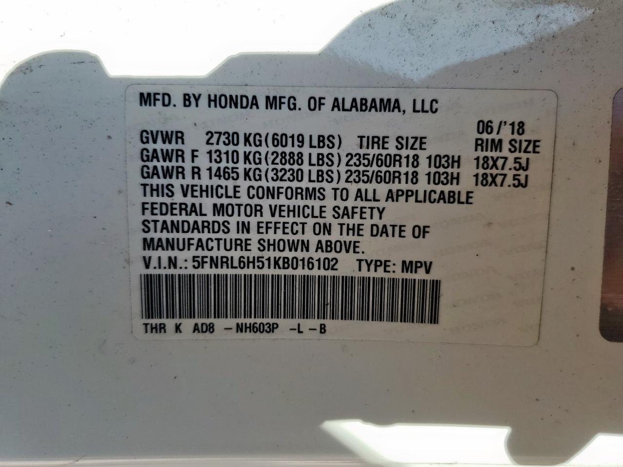 2019 Honda Odyssey Ex VIN: 5FNRL6H51KB016102 Lot: 80073805