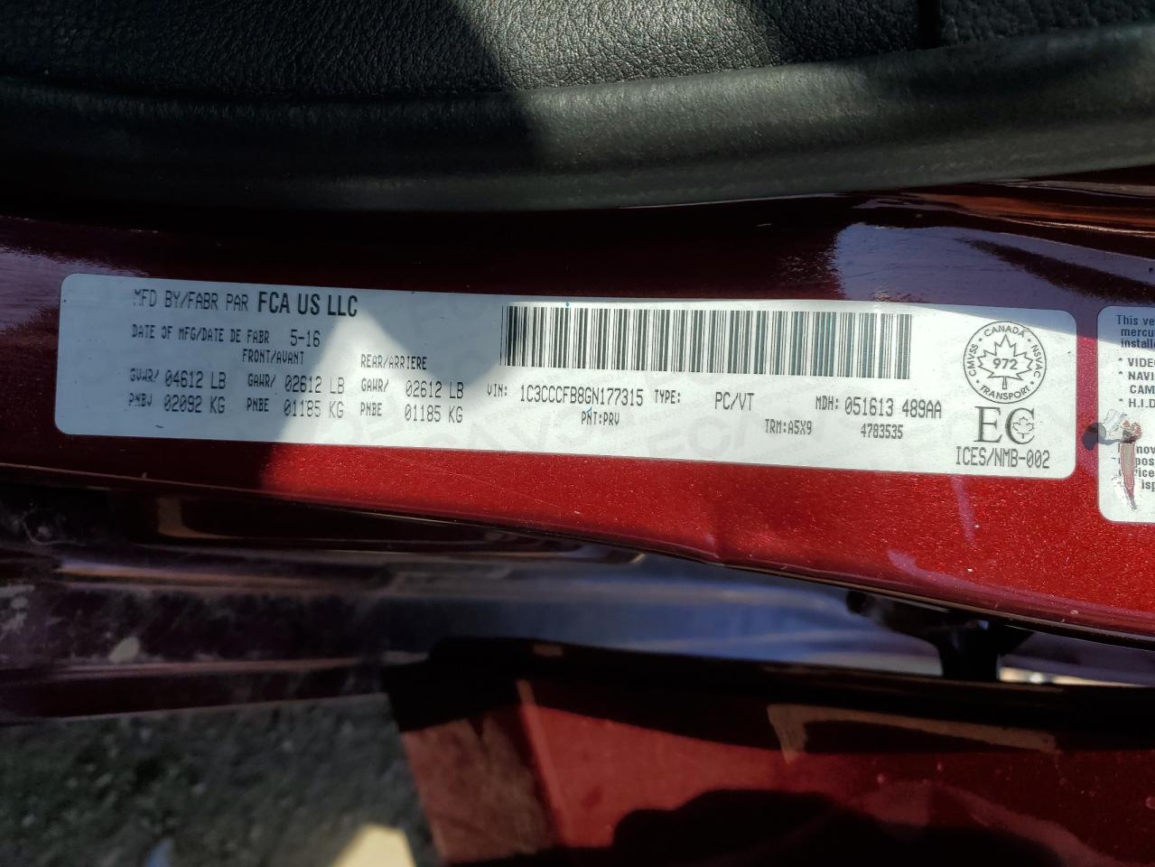 2016 Chrysler 200 Lx VIN: 1C3CCCFB8GN177315 Lot: 80992225