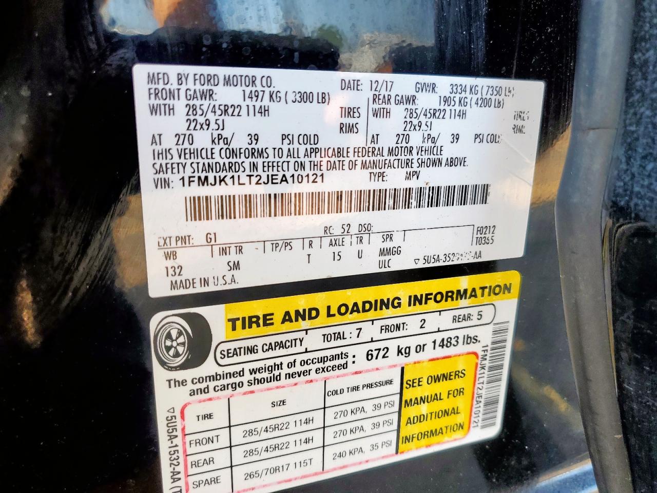 2018 Ford Expedition Max Platinum VIN: 1FMJK1LT2JEA10121 Lot: 81075855