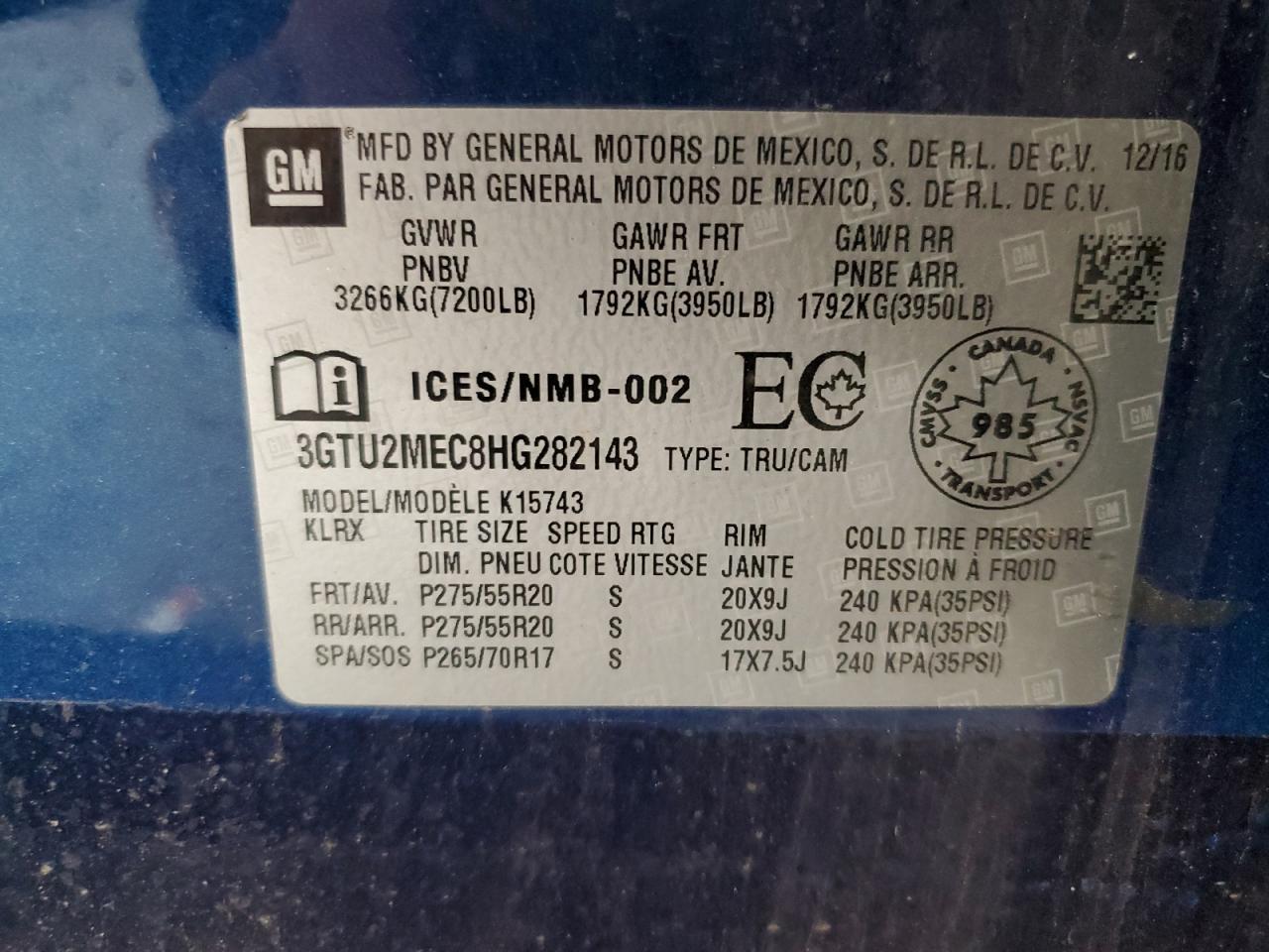 2017 GMC Sierra K1500 Sle VIN: 3GTU2MEC8HG282143 Lot: 70731575