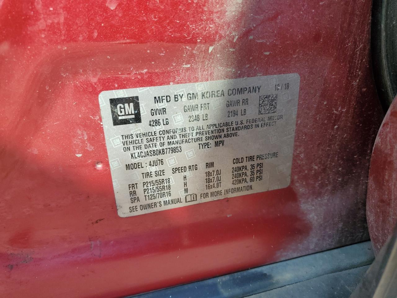 2019 Buick Encore Preferred VIN: KL4CJASB0KB779853 Lot: 84373315