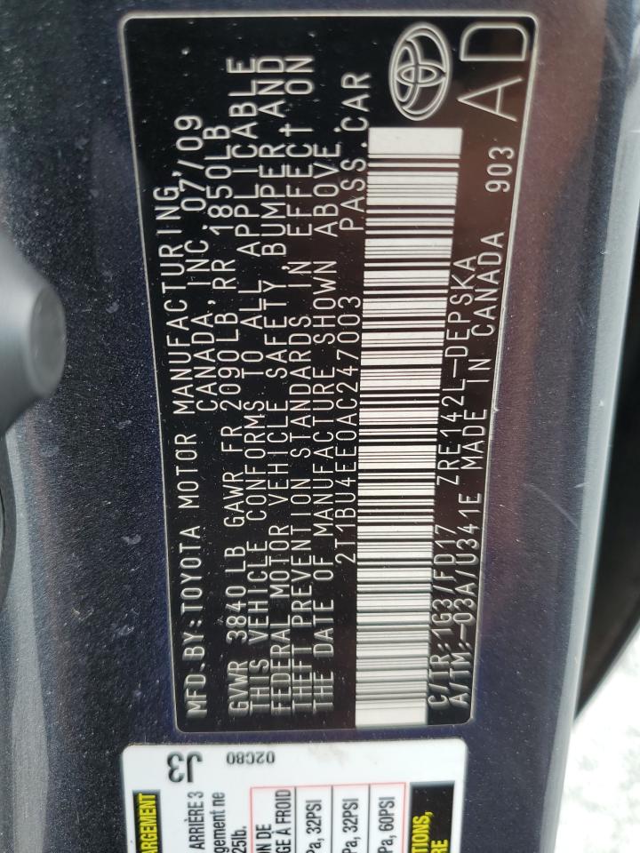 2010 Toyota Corolla Base VIN: 2T1BU4EE0AC247003 Lot: 71675355