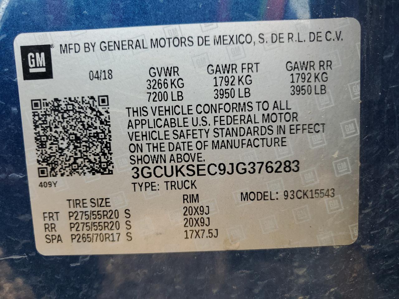 2018 Chevrolet Silverado K1500 Ltz VIN: 3GCUKSEC9JG376283 Lot: 80201655