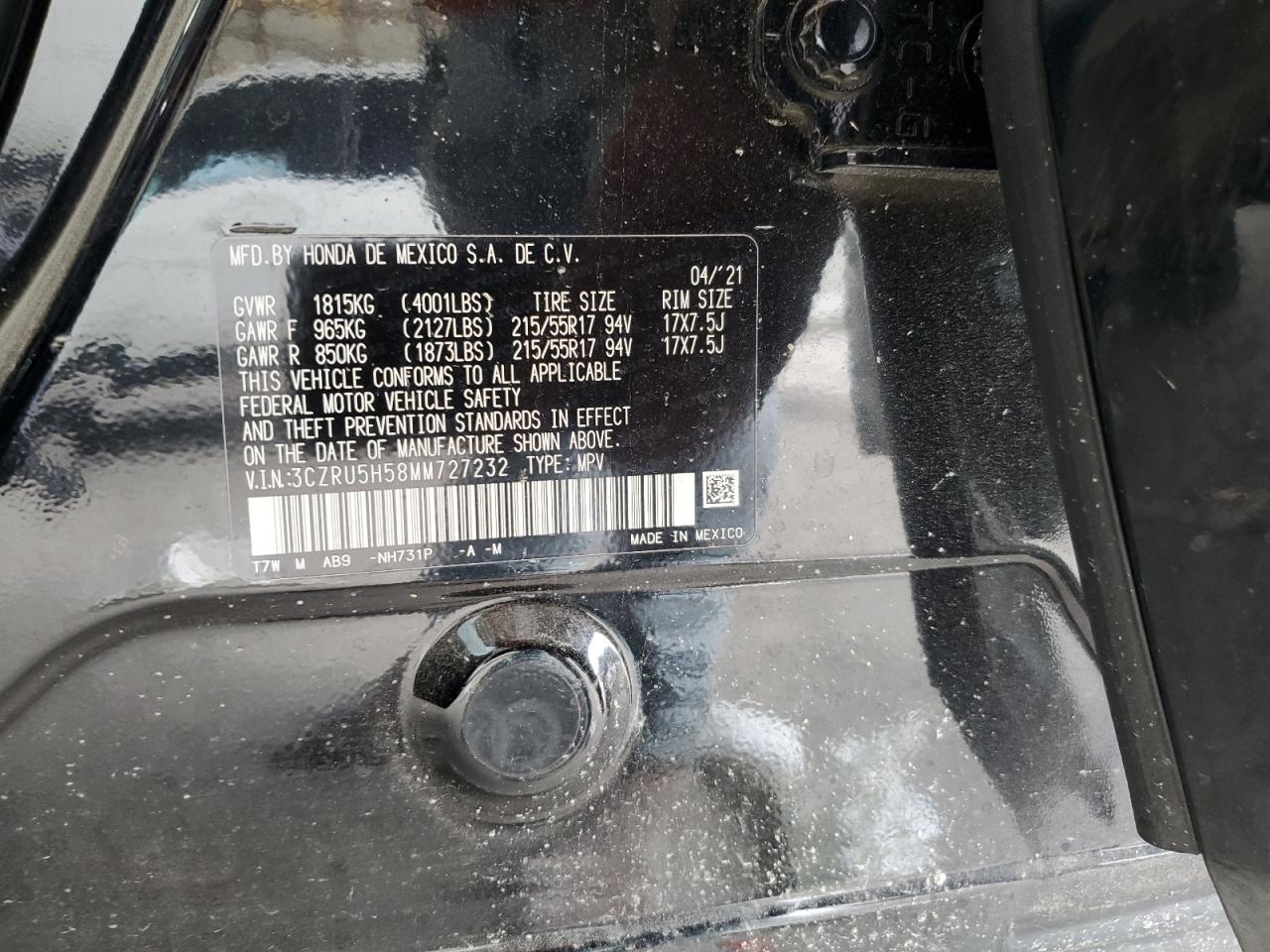 2021 Honda Hr-V Ex VIN: 3CZRU5H58MM727232 Lot: 82095165