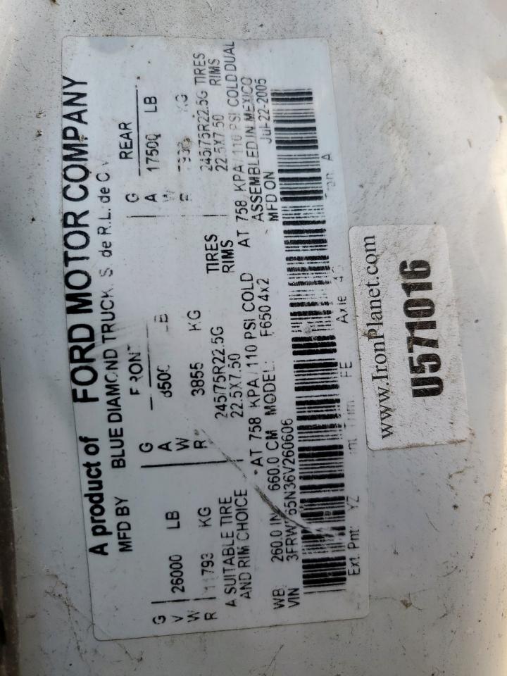 2006 Ford F650 Super Duty VIN: 3FRWF65N36V260606 Lot: 71110695