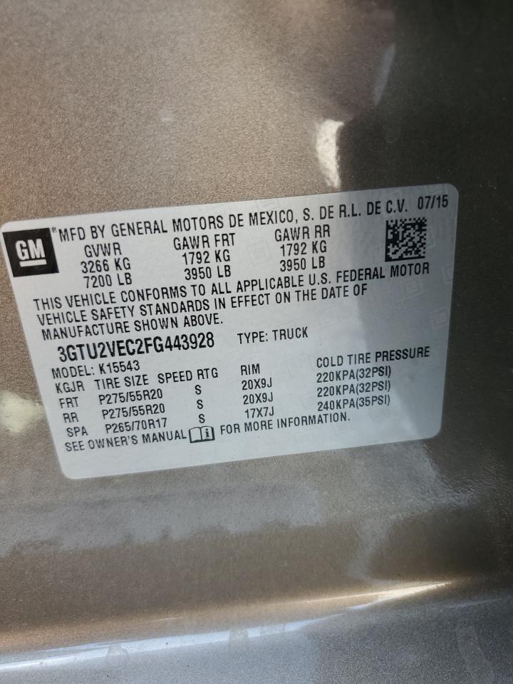 2015 GMC Sierra K1500 Slt VIN: 3GTU2VEC2FG443928 Lot: 80338155