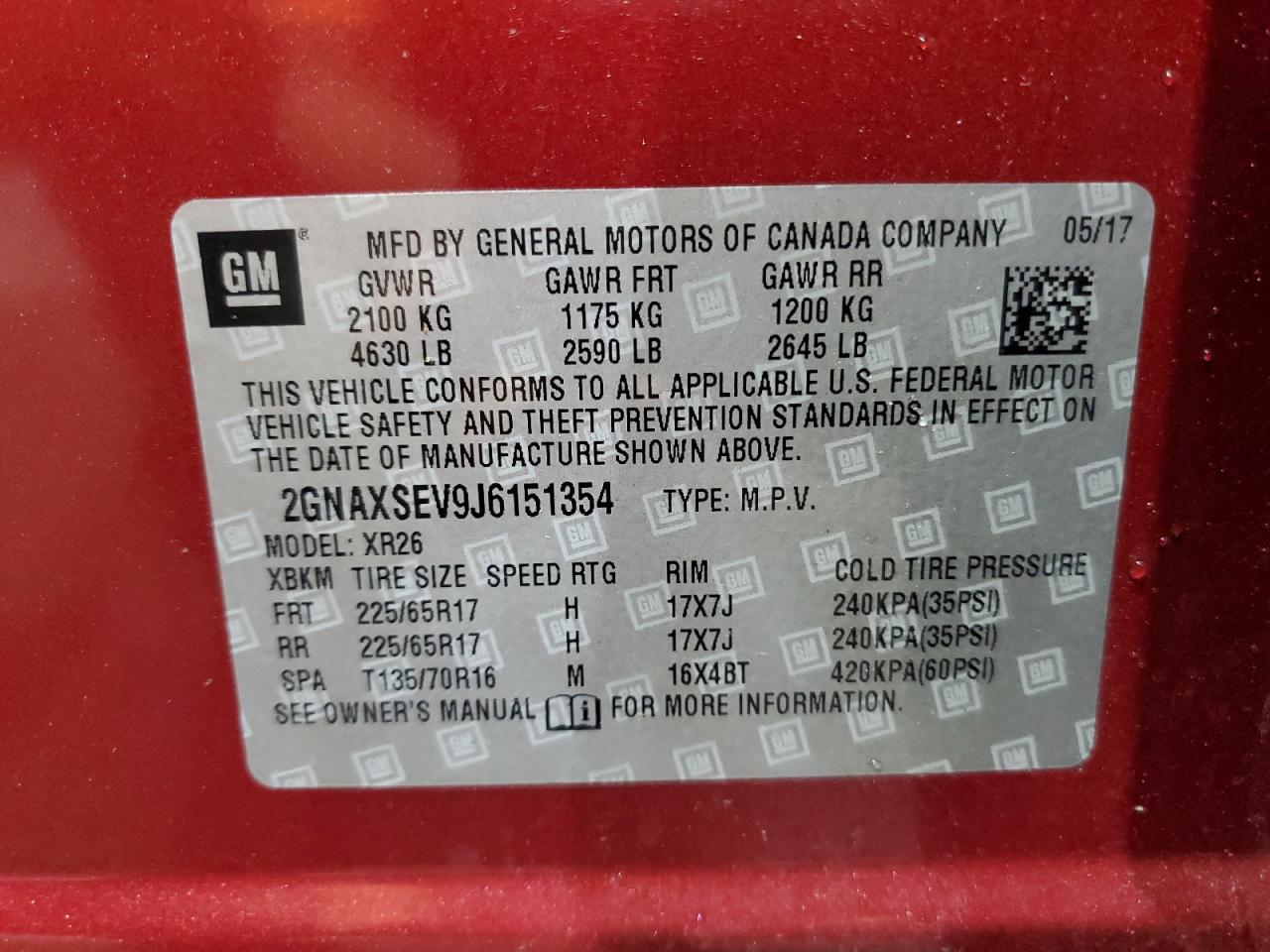 2018 Chevrolet Equinox Lt VIN: 2GNAXSEV9J6151354 Lot: 82126765