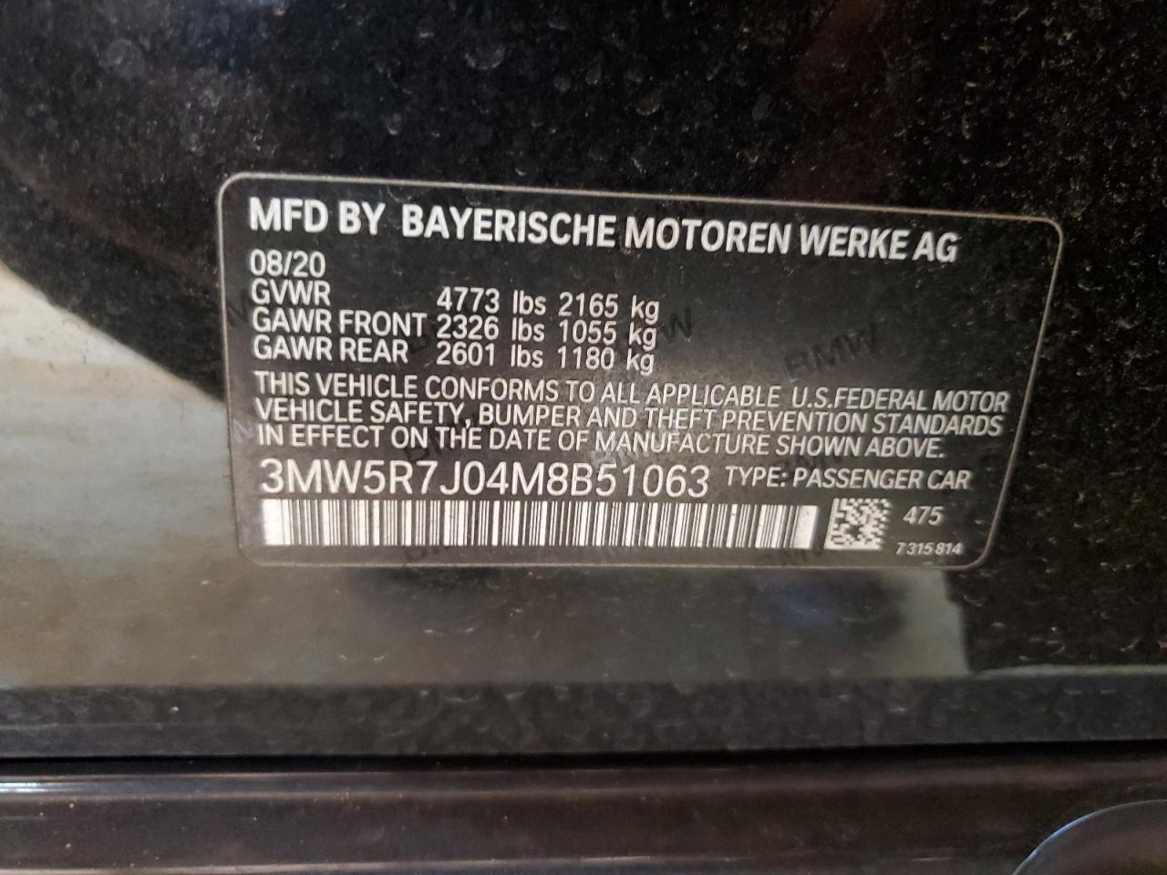 2021 BMW 330Xi VIN: 3MW5R7J04M8B51063 Lot: 81334265